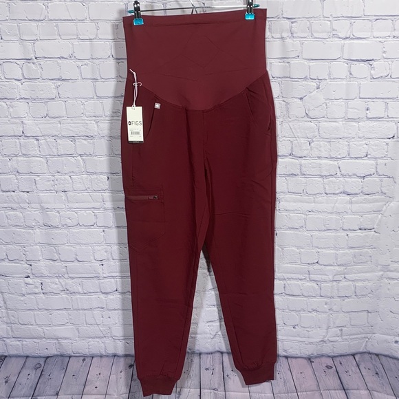 Figs Womens Zamora Maternity Jogger Scrub Pant Burgundy Size S NWT Medical Nurse - Picture 1 of 7